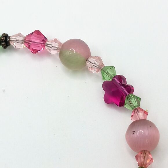 Artisan Art Glass Bead and Crystals Sterling Toggle Bracelet 925 - Picture 7 of 9